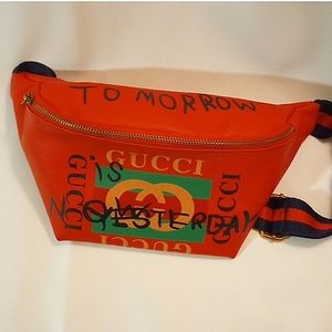 "Tomorrow is yesterday" Gucci fanny pack. Not authenticated.